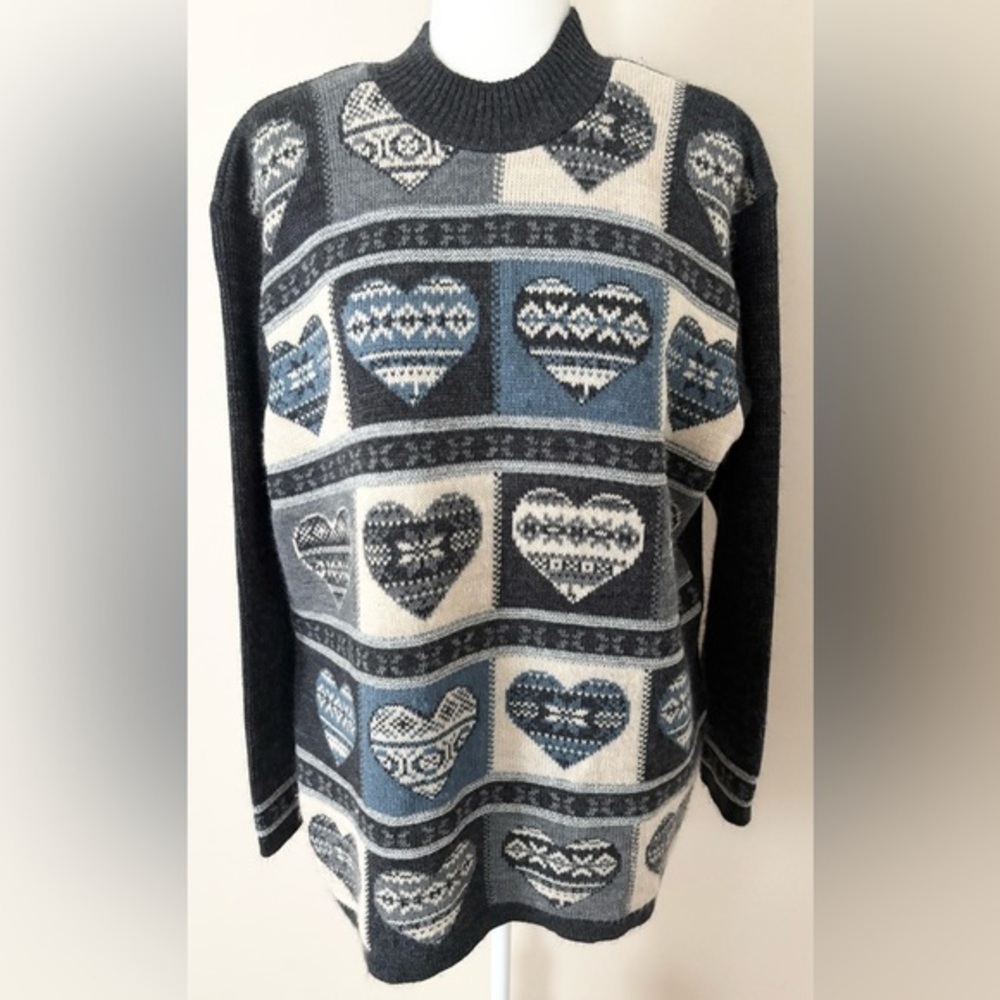 Vintage 90s Colorblock‎ Heart Grandma Sweater